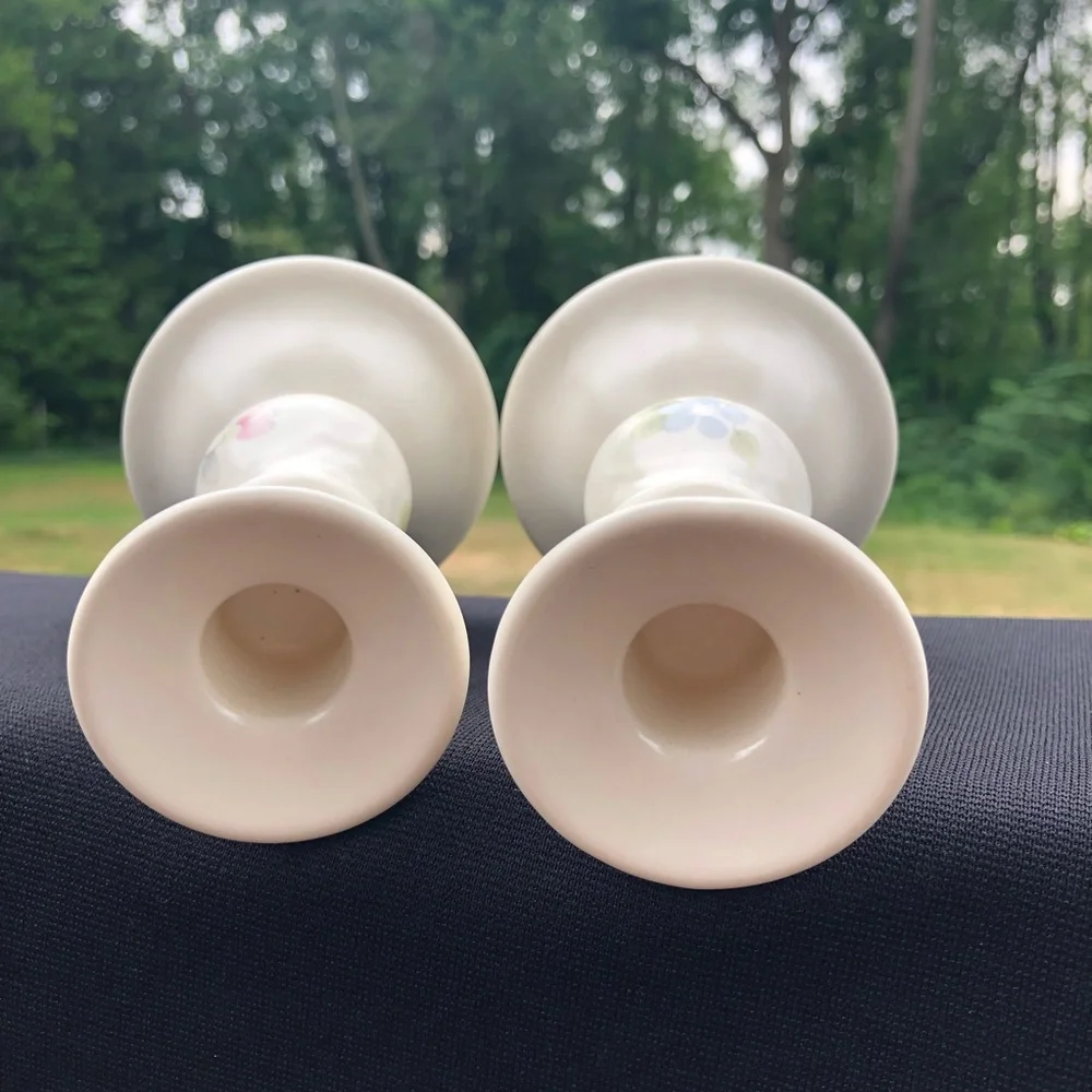 Pfaltzgraff Tea Rose 5” Candlesticks Candleholders - Pink & Blue Flowers